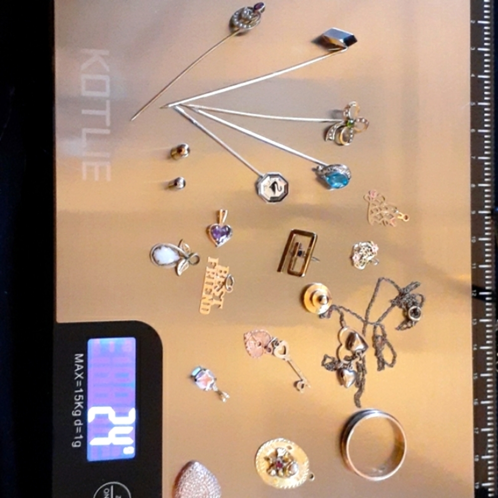 24g VINTAGE BUNDLE 10k 14k swarovski peridot amethyst topaz opal diamond & GF